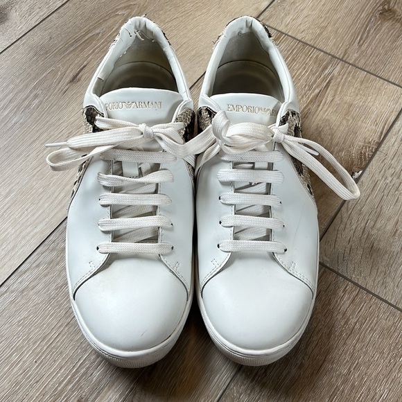 Emporio Armani Leather Sneaker with Snakeskin Detail - Picture 2 of 11